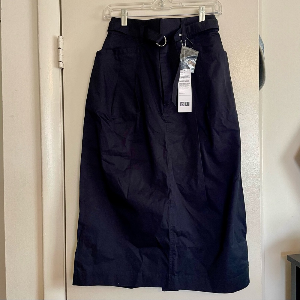 Uniqlo Cotton Twill Belted Midi Skirt